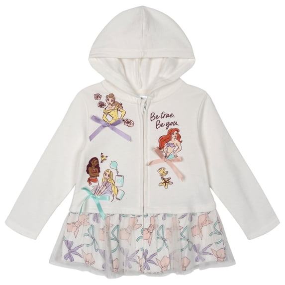 Disney Princess Big Girls' Zip-Up Hooded Sweatshirt Princesses Beige