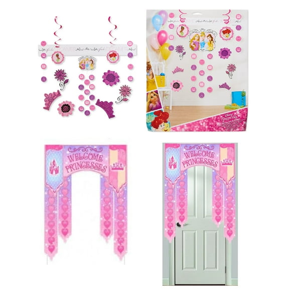 Disney Princess Birthday Baby Shower Party Supplies Decoration Bundle includes Room Decoration Kit and Door Banner