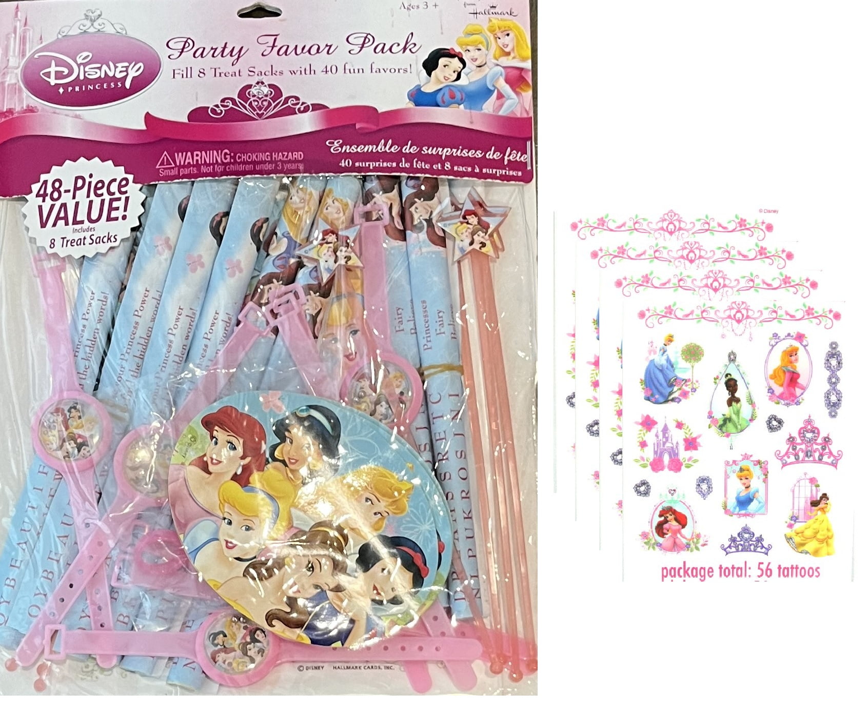 Disney Princess Birthday Party Supplies Bundle Pack includes 48 Piece Party Favors and 8 Plastic Loot Bags