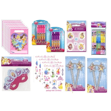 Disney Princess Birthday Party Supplies Bundle Pack includes 48 Piece Party Favors and 8 Plastic Loot Bags