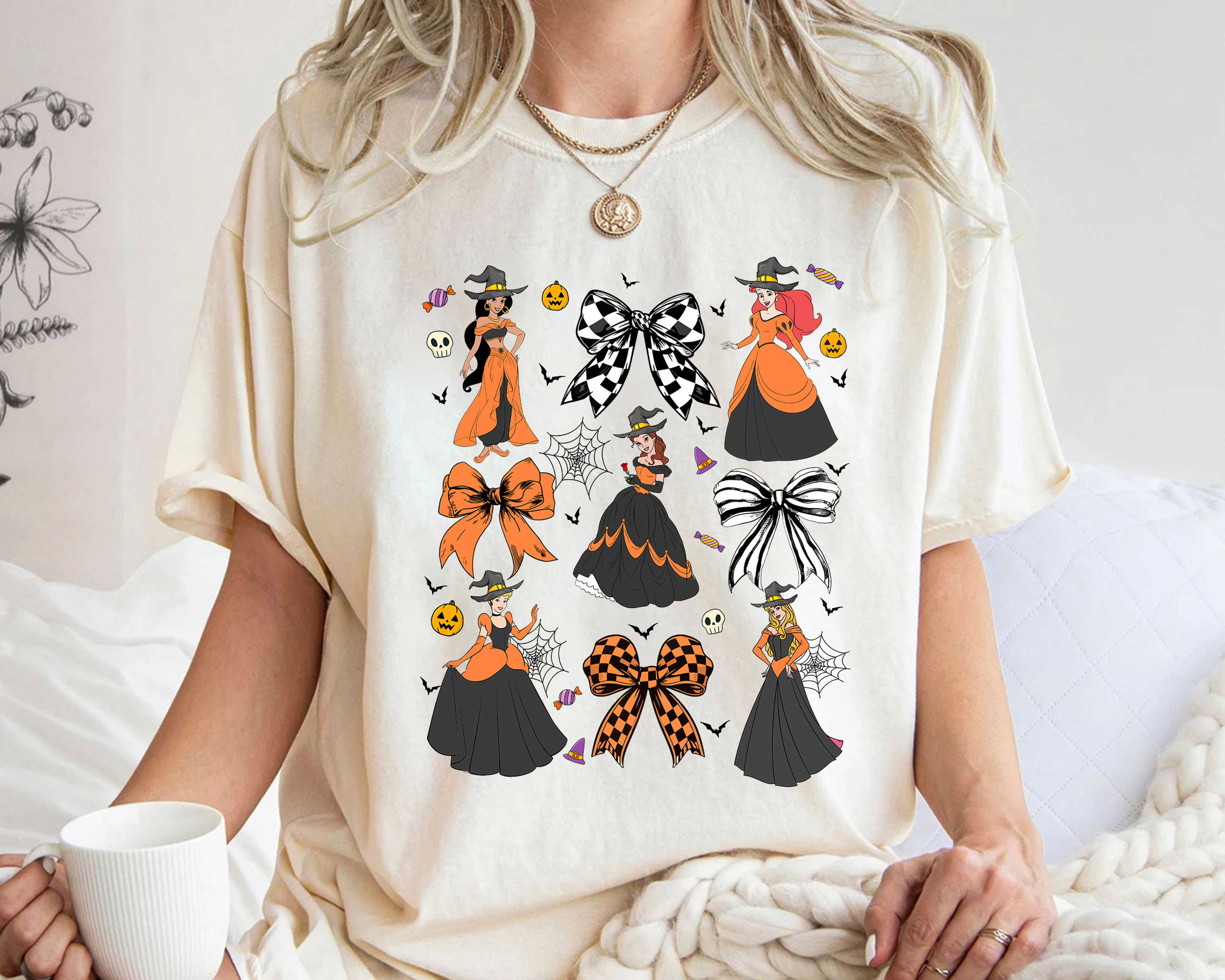 Disney Princess Bows Coquette Halloween Tshirt, Belle Ariel Jasmine