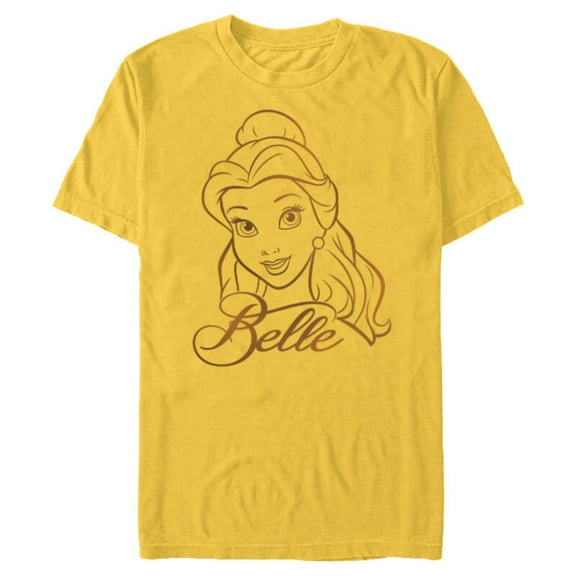 Disney Princess Celebration Minimalist Lines Belle - Short Sleeve Blended T-Shirt for Adults - Customized-Yellow