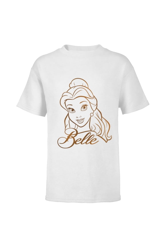 Princess Celebration Minimalist Lines Belle - Short Sleeve T-Shirt for Kids - Customized-White