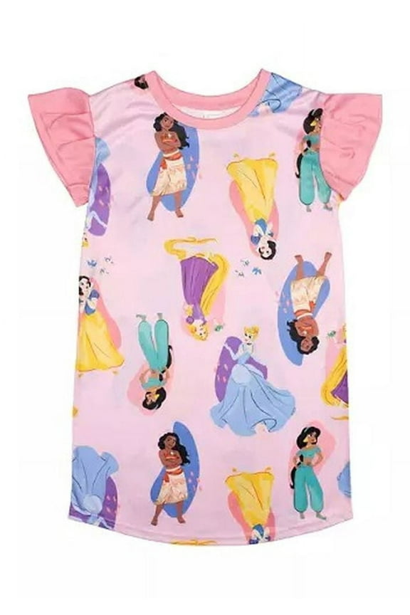 Princess Character Girl's Pink Satinet Flutter Sleeve Nightgown, Gown (Size 6)