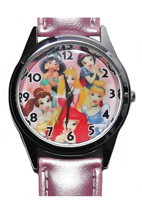 Disney Princess Characters Pink Leather Strap Wristwatch