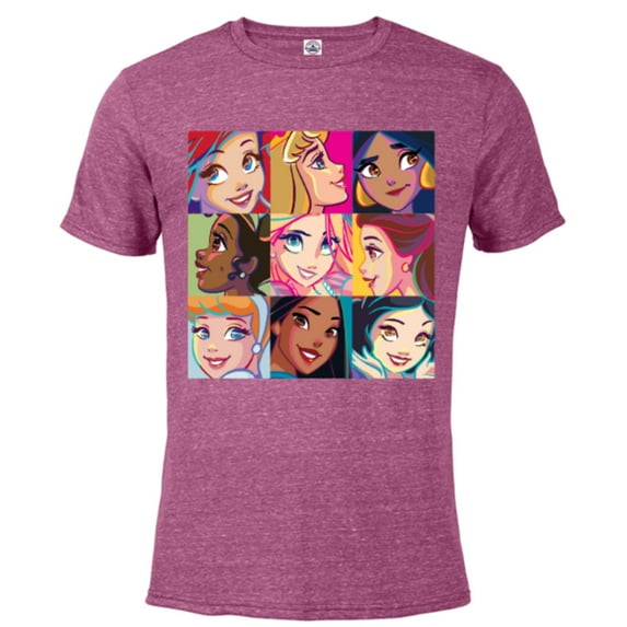Disney Princess Characters Pop Art Grid - Short Sleeve Blended T-Shirt for Adults - Customized-Purple