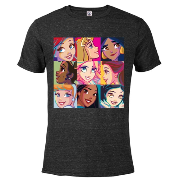 Disney Princess Characters Pop Art Grid - Short Sleeve Blended T-Shirt for Adults - Customized-Black