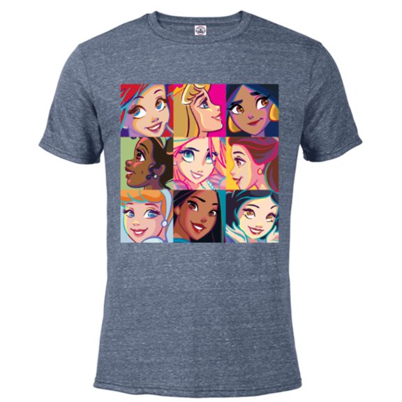 Disney Princess Characters Pop Art Grid - Short Sleeve Blended T-Shirt for Adults - Customized-Navy Heather