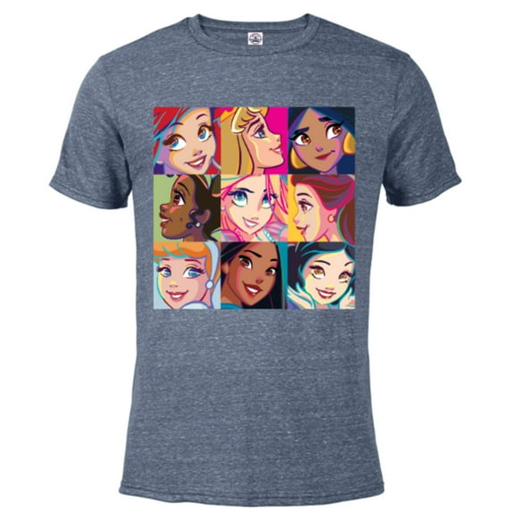 Disney Princess Characters Pop Art Grid - Short Sleeve Blended T-Shirt for Adults - Customized-Navy Heather