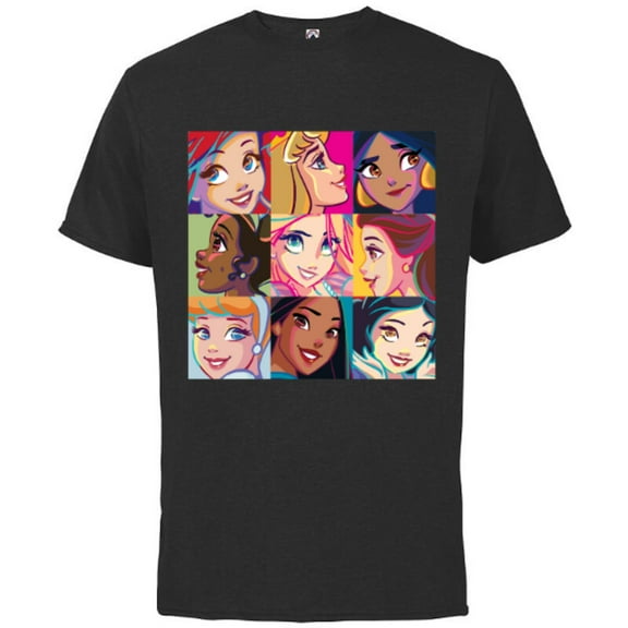 Disney Princess Characters Pop Art Grid - Short Sleeve Cotton T-Shirt for Adults - Customized-Black