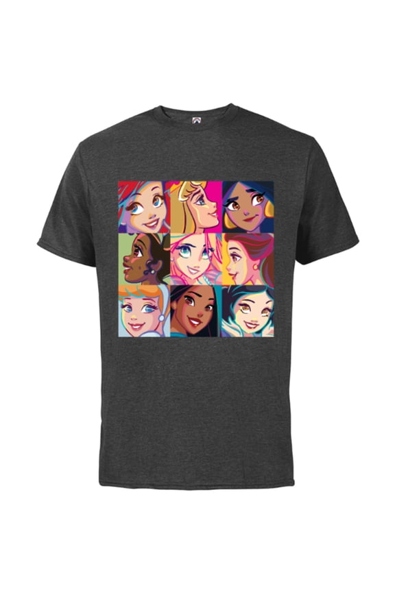 Princess Characters Pop Art Grid - Short Sleeve Cotton T-Shirt for Adults - Customized-Charcoal