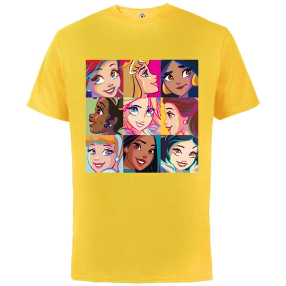 Disney Princess Characters Pop Art Grid - Short Sleeve Cotton T-Shirt for Adults - Customized-Yellow