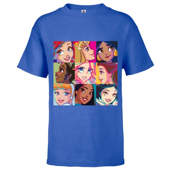Disney Princess Characters Pop Art Grid - Short Sleeve T-Shirt for Kids - Customized-Royal