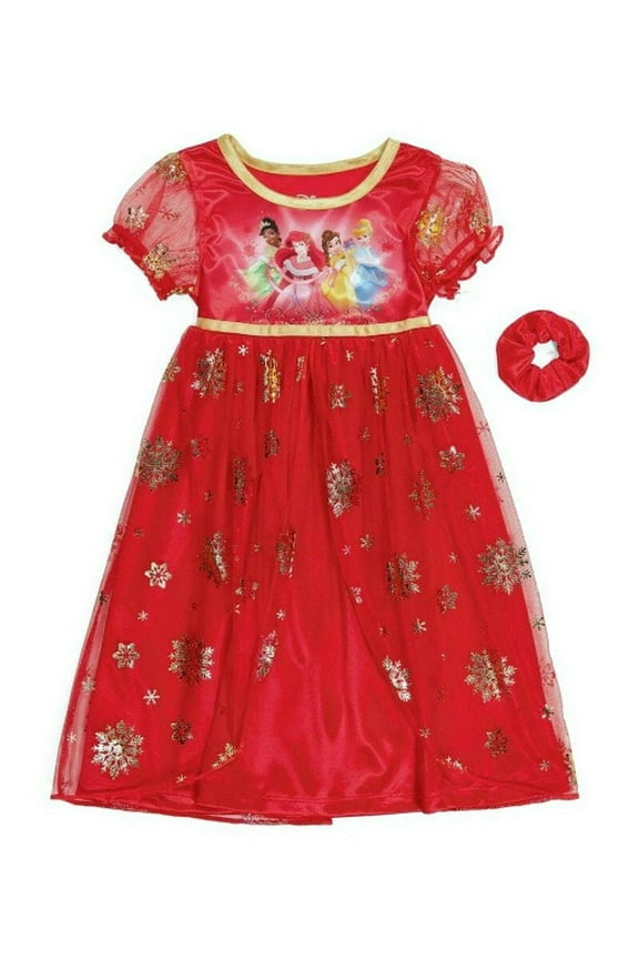Princess Christmas Holiday Red Satin, Tulle and Golden Foil Nightgown, Gown, Size 4T