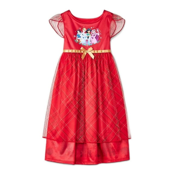 Disney Princess Christmas Toddler Girl's Plaid Tulle Holiday Character Nightgown, Size 4T