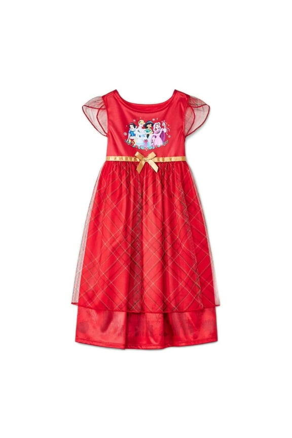Princess Christmas Toddler Girl's Plaid Tulle Holiday Character Nightgown, Size 5T