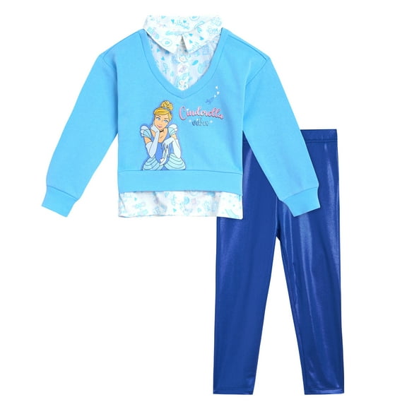 Disney Princess Cinderella 2fer Fleece Sweatshirt and Leggings Outfit Set Toddler to Big Kid