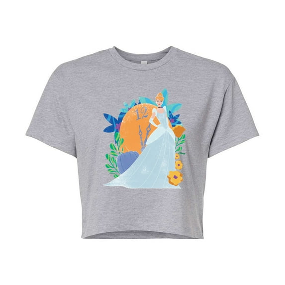Disney Princess - Cinderella And Florals - Junior's Cropped T-Shirt