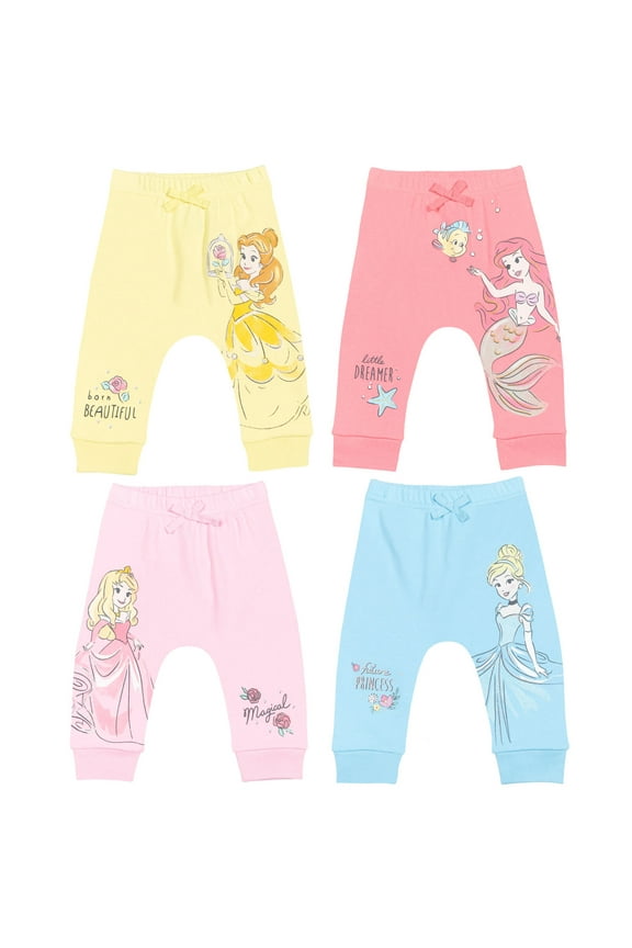 Cinderella Ariel Belle Aurora Toddler Girls 4 Pack Pants 3T