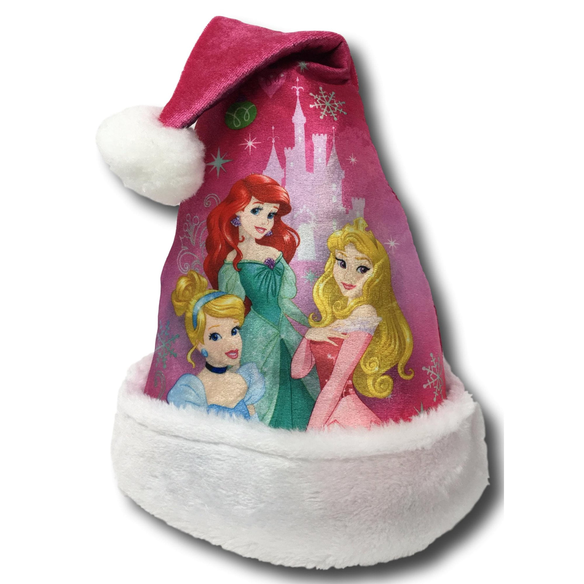 Disney Princess Cinderella, Ariel & Rapunzel Christmas Pink Santa Hat