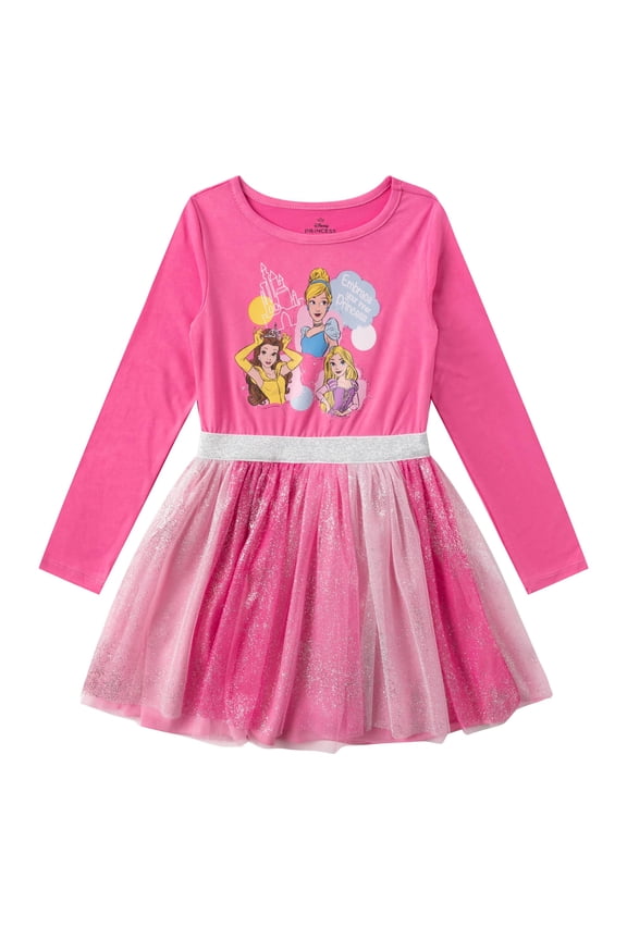 Princess Cinderella Belle Rapunzel Long Sleeve Dress (Girls), Sizes 2T-10