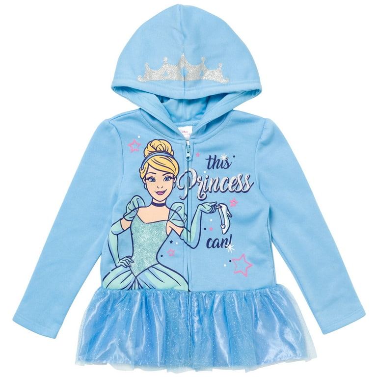  Disney Princess Girls' Zip Up Hoodie, T-Shirt and