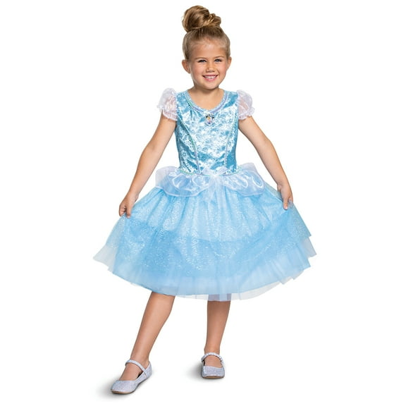 Disney Princess Cinderella Classic Costume for Girls with Glitter Ruffled Skirt, Girls Size 4-6