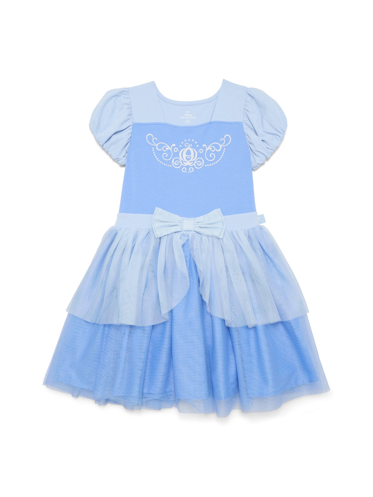 Disney Princess Girls Cinderella Cosplay Dress with Short Puff Sleeves, Sizes 4-12
