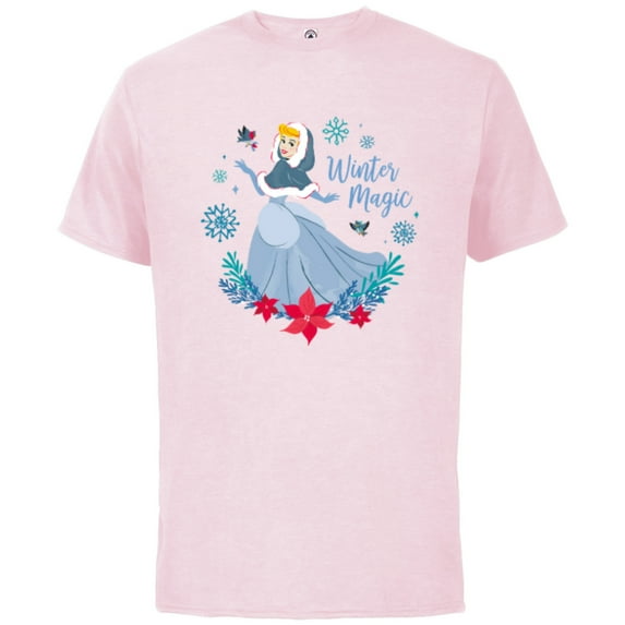 Disney Princess Cinderella Holiday Christmas Winter Magic - Short Sleeve Cotton T-Shirt for Adults - Customized-Soft Pink