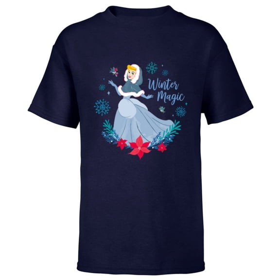 Disney Princess Cinderella Holiday Christmas Winter Magic - Short Sleeve T-Shirt for Kids - Customized-Navy