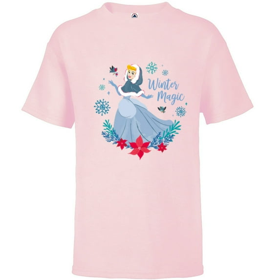 Disney Princess Cinderella Holiday Christmas Winter Magic - Short Sleeve T-Shirt for Kids - Customized-Soft Pink