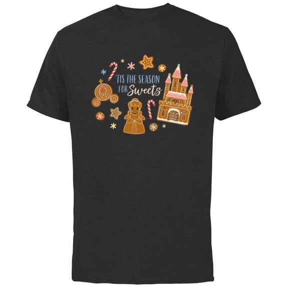 Disney Princess Cinderella Holiday Gingerbread Season Sweets - Short Sleeve Cotton T-Shirt for Adults - Customized-Black