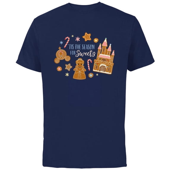 Disney Princess Cinderella Holiday Gingerbread Season Sweets - Short Sleeve Cotton T-Shirt for Adults - Customized-Navy