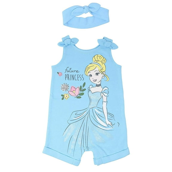 Disney Princess Cinderella Infant Baby Girls Romper and Headband Newborn to Toddler
