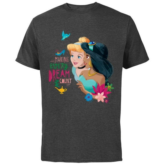 Disney Princess Cinderella Jasmine Making Every Dream Count - Short Sleeve Cotton T-Shirt for Adults - Customized-Charcoal