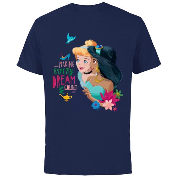 Disney Princess Cinderella Jasmine Making Every Dream Count - Short Sleeve Cotton T-Shirt for Adults - Customized-Navy