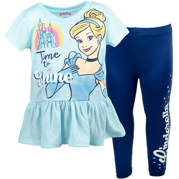 Disney Princess Cinderella Little Girls Graphic T-Shirt and Jogger Leggings Blue 7-8