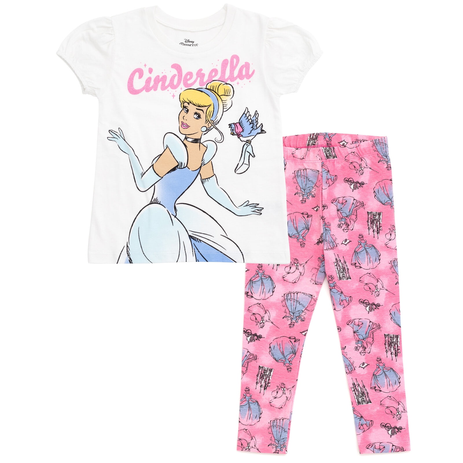 Disney Cinderella Little Girls' 2-Piece Tee and Leggings Set Cinderella White Pink