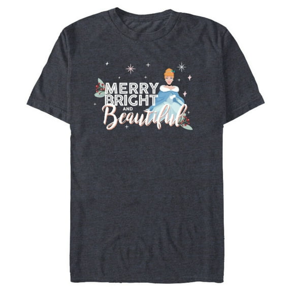Disney Princess Cinderella Merry Bright Beautiful Holiday Standard - Short Sleeve Blended T-Shirt for Adults – Customized-Navy Heather