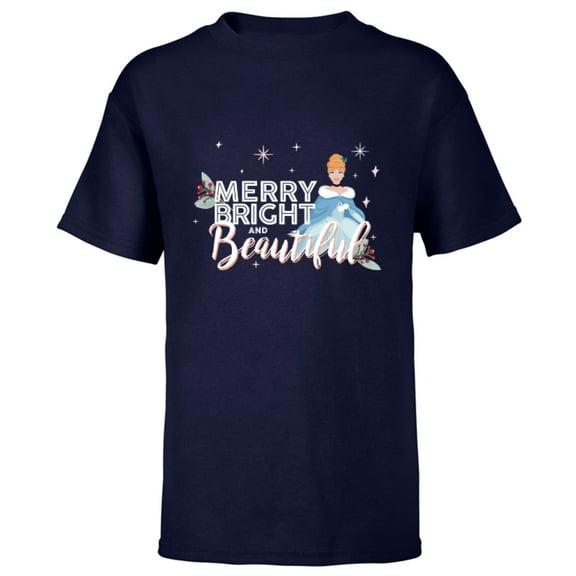 Disney Princess Cinderella Merry Bright Beautiful Holiday Standard - Short Sleeve T-Shirt for Kids – Customized-Navy