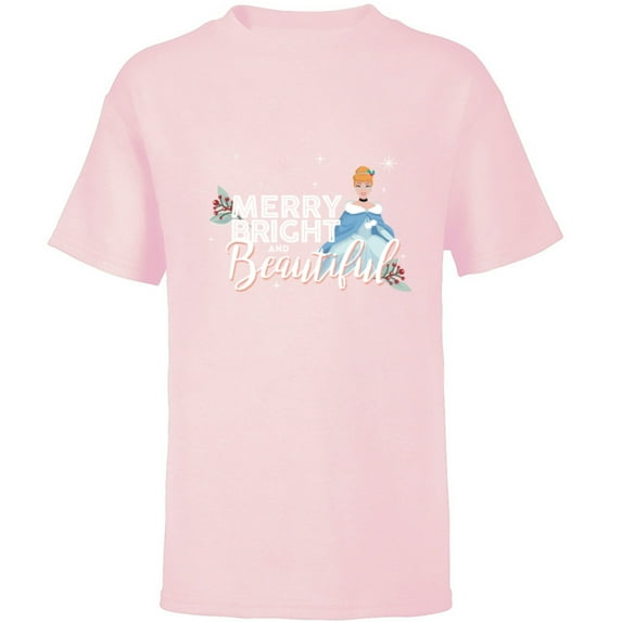 Disney Princess Cinderella Merry Bright Beautiful Holiday Standard - Short Sleeve T-Shirt for Kids – Customized-Soft Pink