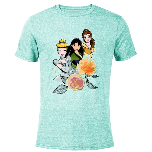 Disney Princess Cinderella Mulan Belle Floral - Short Sleeve Blended T-Shirt for Adults - Customized-Ocean Blue