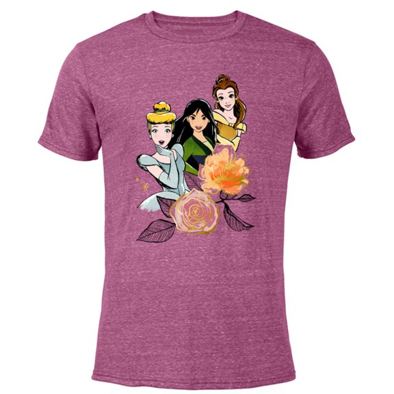 Disney Princess Cinderella Mulan Belle Floral - Short Sleeve Blended T-Shirt for Adults - Customized-Purple