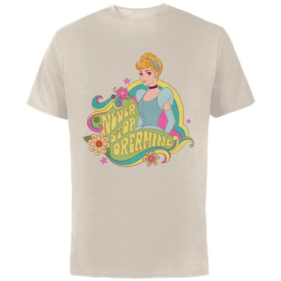Disney Princess Cinderella Never Stop Dreaming - Short Sleeve Cotton T-Shirt for Adults - Customized-Natural