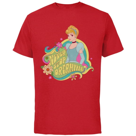 Disney Princess Cinderella Never Stop Dreaming - Short Sleeve Cotton T-Shirt for Adults - Customized-Red
