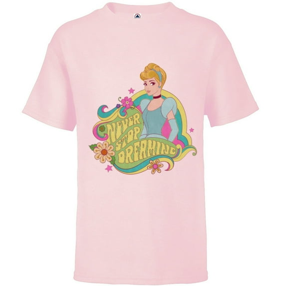 Disney Princess Cinderella Never Stop Dreaming - Short Sleeve T-Shirt for Kids - Customized-Soft Pink