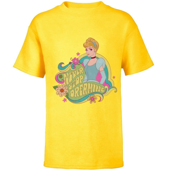 Disney Princess Cinderella Never Stop Dreaming - Short Sleeve T-Shirt for Kids - Customized-Yellow