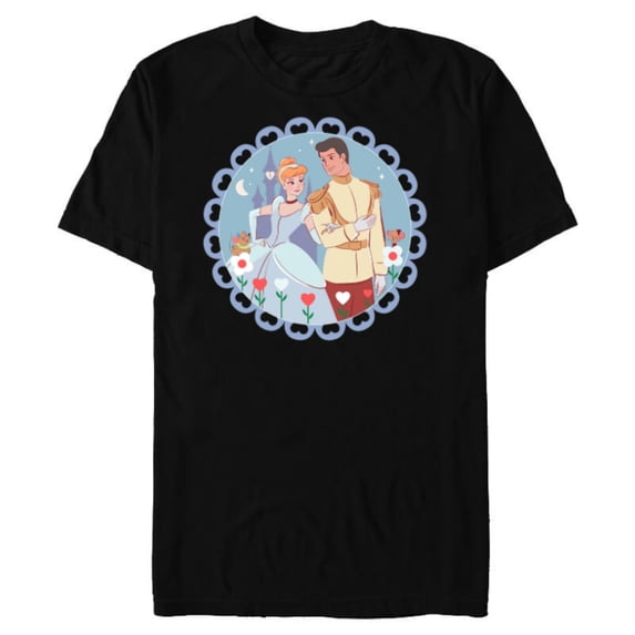Disney Princess Cinderella & Prince Charming Valentine’s Day - Short Sleeve Blended T-Shirt for Adults - Customized-Black