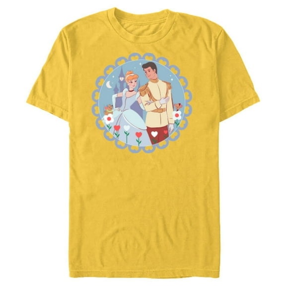 Disney Princess Cinderella & Prince Charming Valentine’s Day - Short Sleeve Blended T-Shirt for Adults - Customized-Yellow