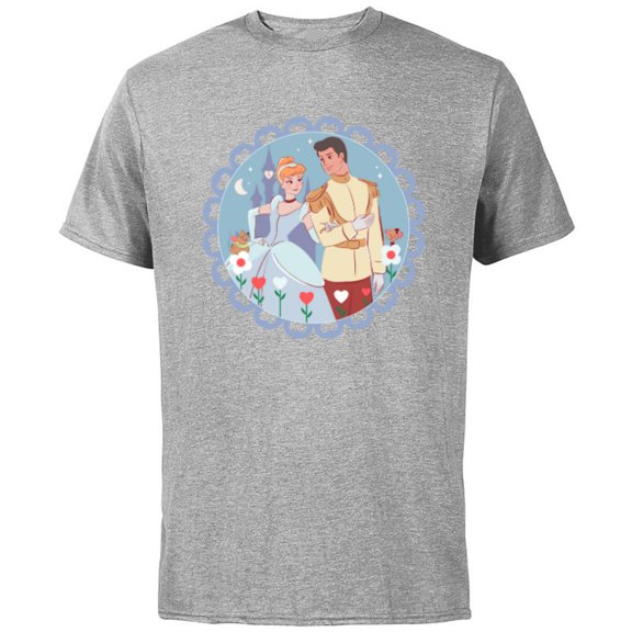 Disney Princess Cinderella & Prince Charming Valentine’s Day - Short Sleeve Cotton T-Shirt for Adults - Customized-Athletic Heather